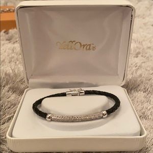 YellOra Leather And Silver Crystal Bracelet